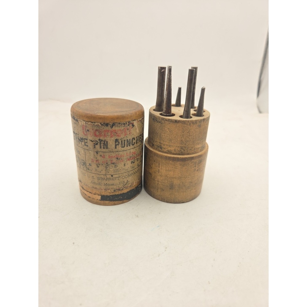 Starrett S565 Drive Pin Punch Set Wood With 7 Starrett Punches See Notes